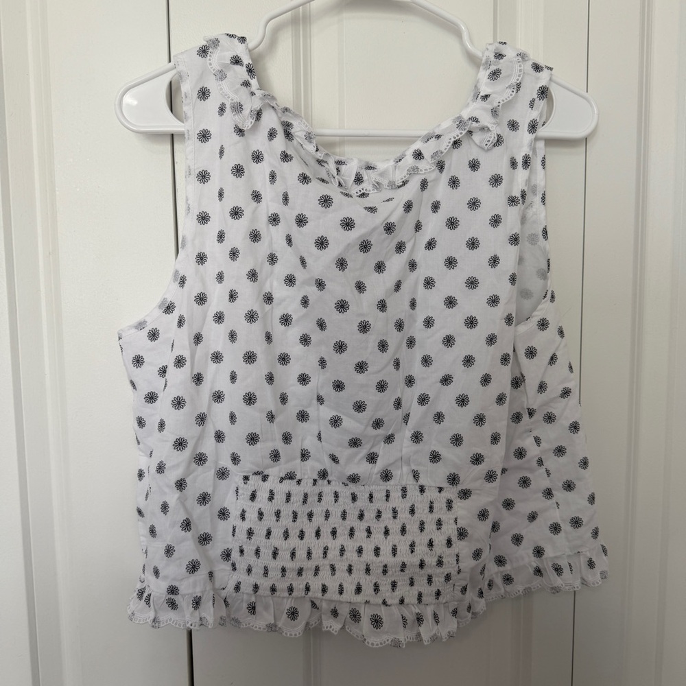 American Eagle White Ruffle Tank Top with Floral Pattern - Picture 2 of 5